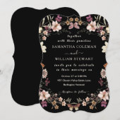 Modern Boho Wildflower Elegant Black Wedding Kaart (Voorkant / Achterkant)