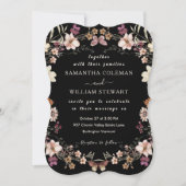 Modern Boho Wildflower Elegant Black Wedding Kaart (Voorkant)