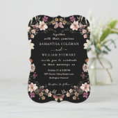 Modern Boho Wildflower Elegant Black Wedding Kaart (Staand voorkant)