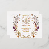 Modern Boho Wildflower Elegant Vrijgezellenfeest Folie Uitnodiging Briefkaart (Voorkant / Achterkant)