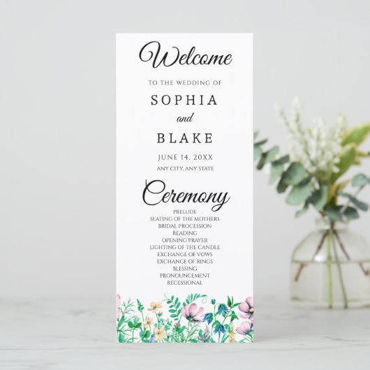 Modern Boho Wildflower Garden Wedding Programme (Staand voorkant)