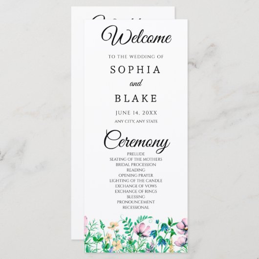 Modern Boho Wildflower Garden Wedding Programme (Voorkant / Achterkant)