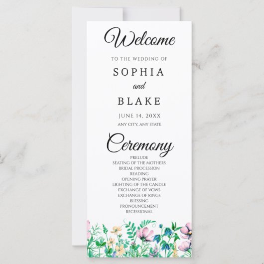 Modern Boho Wildflower Garden Wedding Programme (Voorkant)