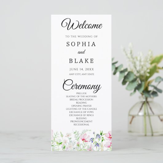 Modern Boho Wildflower Garden Wedding Programme (Staand voorkant)
