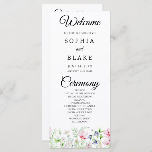 Modern Boho Wildflower Garden Wedding Programme (Voorkant / Achterkant)