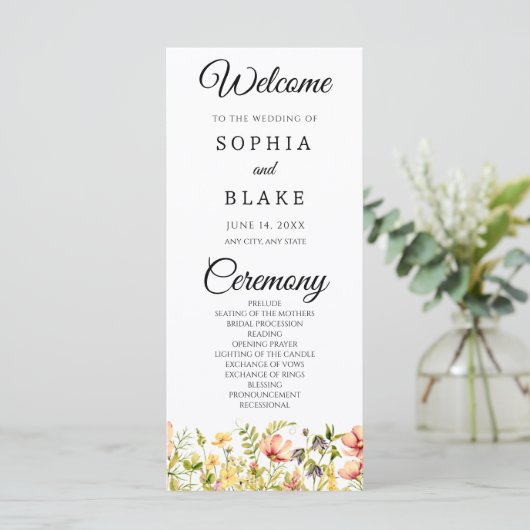 Modern Boho Wildflower Garden Wedding Programme (Staand voorkant)