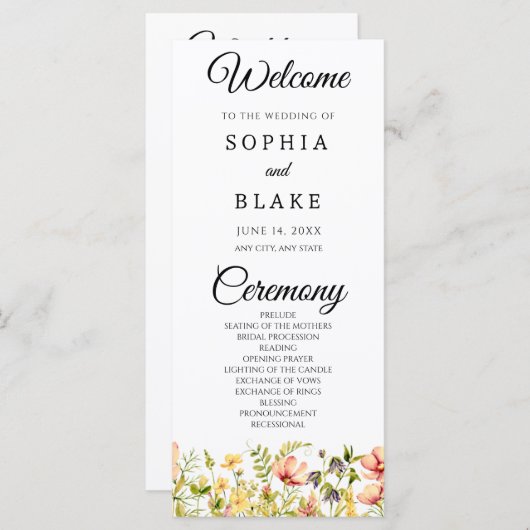 Modern Boho Wildflower Garden Wedding Programme (Voorkant / Achterkant)