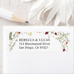 Modern Boho Wildflower Greenery Return Address Etiket