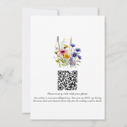 Modern Boho Wildflower QR Code Wedding Kaart (Achterkant)