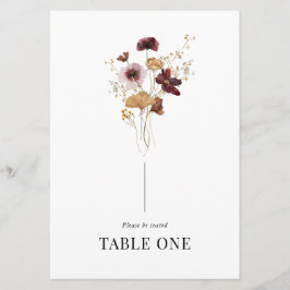Modern Boho Wildflower Trouwtafel Naam Nummer Kaart