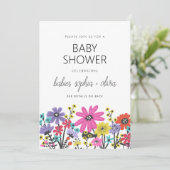 Modern Boho Wildflower Twin Baby shower Kaart (Staand voorkant)