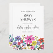 Modern Boho Wildflower Twin Baby shower Kaart (Voorkant / Achterkant)