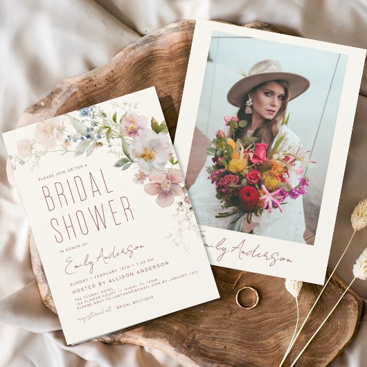 Modern Boho Wildflower Vrijgezellenfeest Photo Inv Kaart
