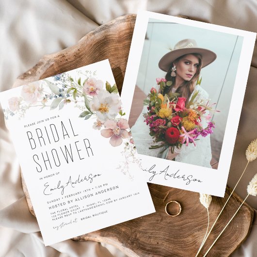 Modern Boho Wildflower Vrijgezellenfeest Photo Inv Kaart