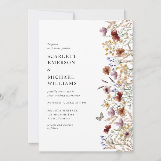 Modern Boho Wildflower Wedding Invitation Kaart (Voorkant)