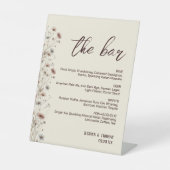 Modern Boho Wildflowers Wedding Bar & Drinken Menu Reclamebord Met Voetstuk (Voorkant)