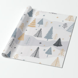 Modern Boho Winter Dennenboom Patroon Cadeaupapier