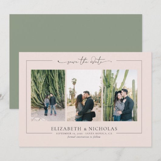 Modern Boho Woestijn | 3 Foto Save the Date (Voorkant / Achterkant)