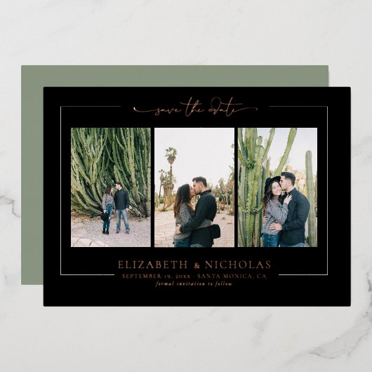Modern Boho Woestijn | 3 Foto Save the Date Folie Uitnodiging (Voorkant / Achterkant)