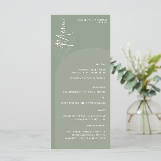 Modern Boho Woestijn | Eenvoudig Script Trouwmenu Menu (Staand voorkant)