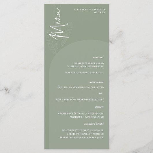 Modern Boho Woestijn | Eenvoudig Script Trouwmenu Menu (Voorkant)