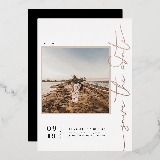 Modern Boho Woestijn | Vierkante Foto Save the Dat Folie Uitnodiging (Voorkant / Achterkant)