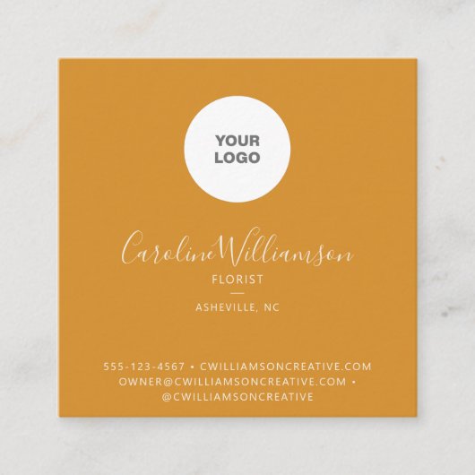 Modern Boho Yellow Floral Logo Vierkante Visitekaartje (Voorkant)