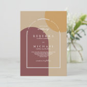 Modern Boho Yellow Red Couple Names Arch Wedding Kaart (Staand voorkant)