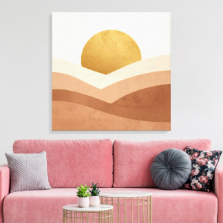 Modern Boho Zonsopgang Canvas | Warm Neutraal Afdruk