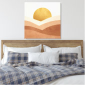 Modern Boho Zonsopgang Canvas | Warm Neutraal Afdruk (Insitu (Slaapkamer))