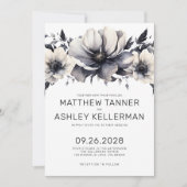 Modern Boho Zwart Wit Bloemen Bruiloft Kaart (Voorkant)