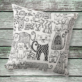 Modern Boho Zwart-Wit Katten Patroon Kussen