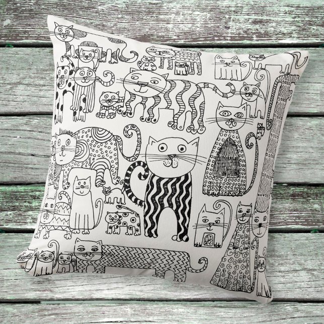 Modern Boho Zwart-Wit Katten Patroon Kussen (Creator heeft geüpload)