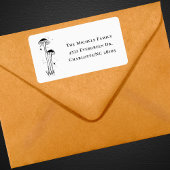 Modern Boho Zwart & Wit Retro Paddenstoelen Adres Etiket