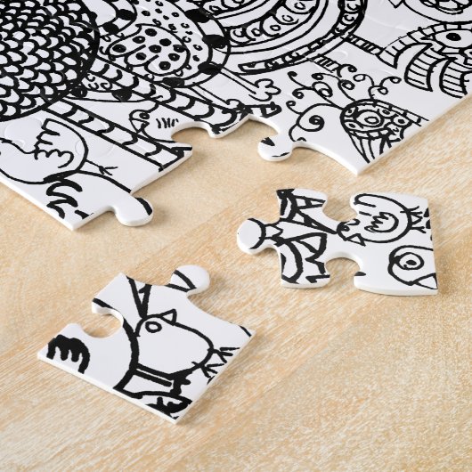 Modern Boho zwart-wit vogelpatroon Legpuzzel (Zijkant)