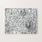 Modern Boho zwart-wit vogelpatroon Legpuzzel (Horizontaal)