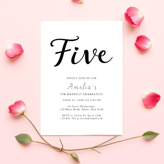 Modern Boho Zwarte Script Simpele 5e Verjaardag Kaart