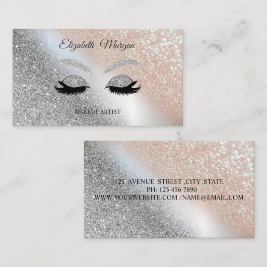 Modern Bokeh Glitter Faux Lashe Makeup Artist Visitekaartje (Voorkant / Achterkant)