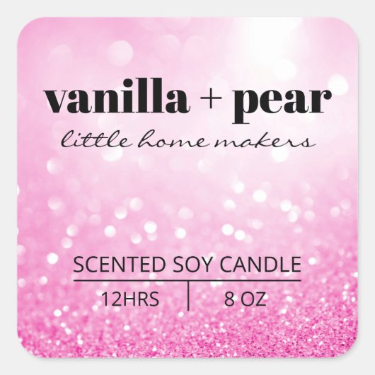 Modern Bokeh Glitter Pink Soy Candle Labels (Voorkant)