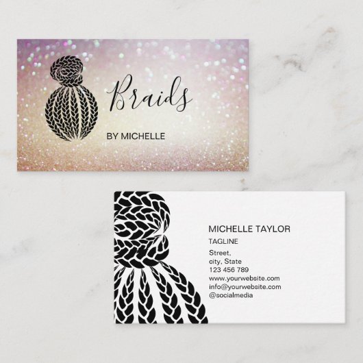 Modern Bokeh Hair Braider, haar Salon voor Braids Visitekaartje (Voorkant / Achterkant)