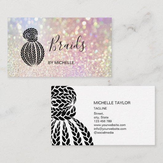 Modern Bokeh Holograaf Hair Braider, Braids Busin Visitekaartje (Voorkant / Achterkant)