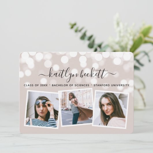 Modern Bokeh Lights 3 Foto Afstuderen Aankondiging (Staand voorkant)