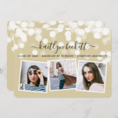 Modern Bokeh Lights 3 Foto Afstuderen Aankondiging (Voorkant / Achterkant)