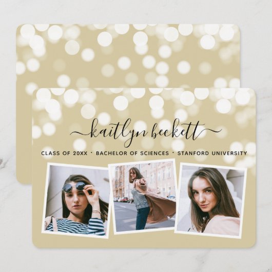 Modern Bokeh Lights 3 Foto Afstuderen Aankondiging (Voorkant / Achterkant)