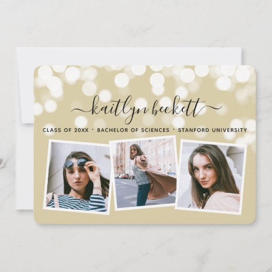 Modern Bokeh Lights 3 Foto Afstuderen Aankondiging (Voorkant)