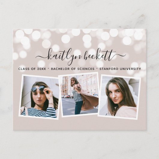 Modern Bokeh Lights 3 Foto Afstuderen Aankondigingskaart (Voorkant)