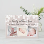 Modern Bokeh Lights 3 Foto geboorteaankondiging Aankondiging (Staand voorkant)