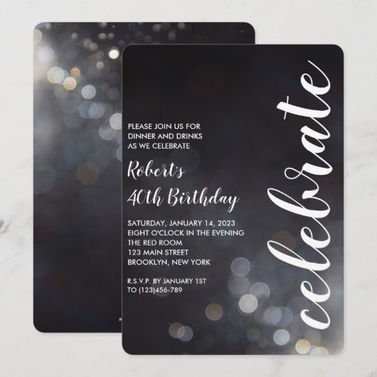 Modern Bokeh Lights Birthday Kaart (Voorkant / Achterkant)