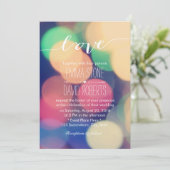 Modern Bokeh Lights Elegant Script Love Wedding Kaart (Staand voorkant)