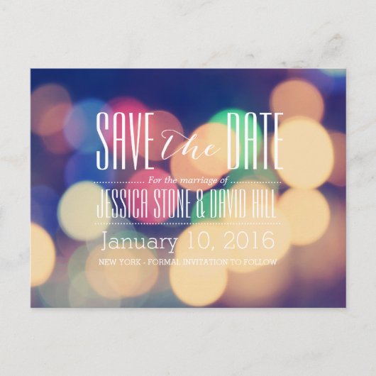 Modern Bokeh Lights Wedding Save the Date Aankondigingskaart (Voorkant)
